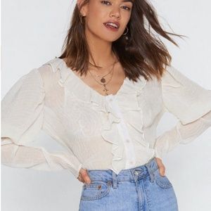 Cream Puff Sleeve Ruffle Front Blouse